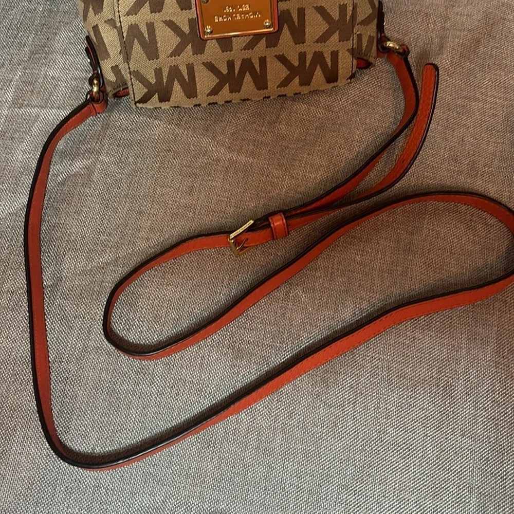 Michael Kors Tan Signature Jacquard Mini Crossbody